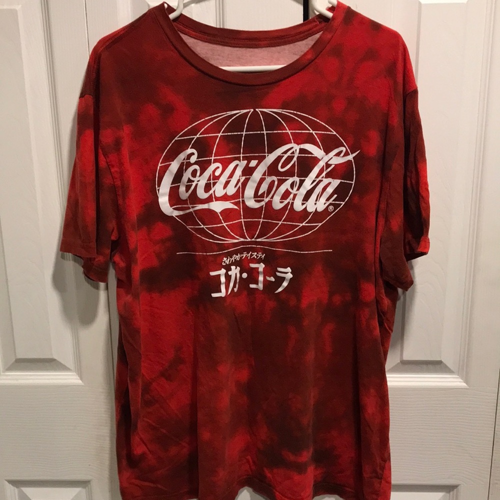 Coca Cola Tie Dye Red Short Sleeve T Shirt Japanese Writing Retro Style